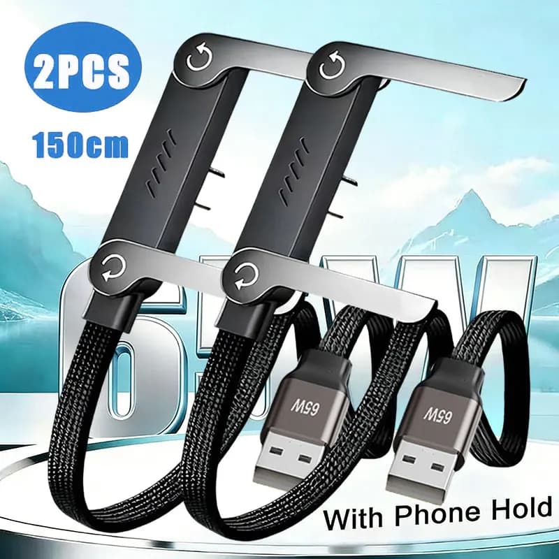 Cavo USB a USB C da 2 pezzi, cavo di ricarica rapida da 65 W con supporto, cavi Type-C resistenti con angolo di 90° ° Supporto a T per iPhone 17 16 Samsung