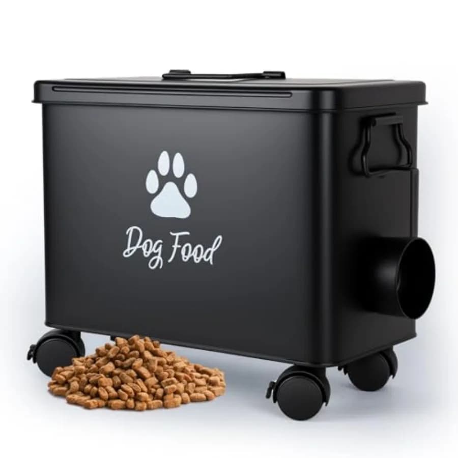 Contenitore per Cibo per Cani da 13 libbre, Contenitori Ermetici Carini per Alimenti per Animali Domestici con Coperchio in Metallo e Paletta, Contenitore Nero in Metallo per Cibo per Cani/Gatti