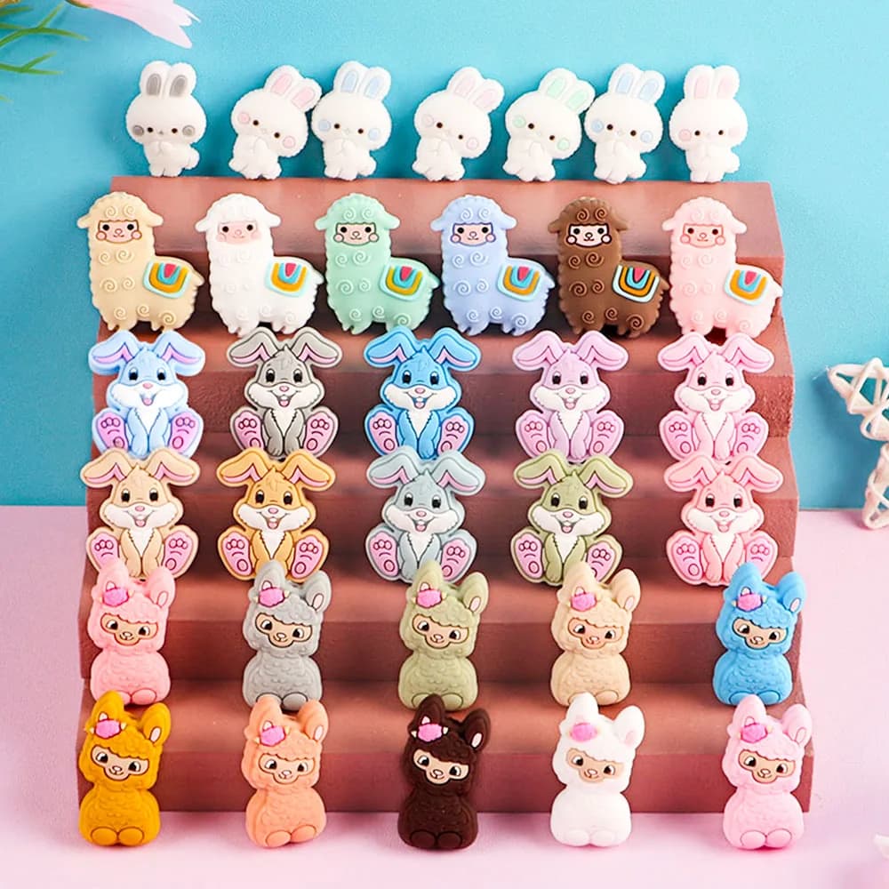 Sunrony 10 pezzi nuove perline in silicone cartoni animati coniglio animale per creazione di gioielli pendenti accessori gioielli fai da te