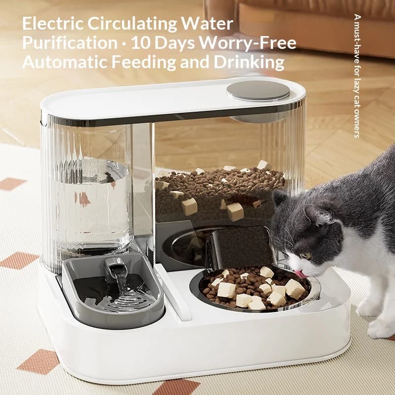 Mangiatoia per animali domestici 2 in 1 in acciaio inossidabile: dispenser automatico di cibo e fontana d'acqua, ciotola intelligente connesso per gatti (CE/FCC)