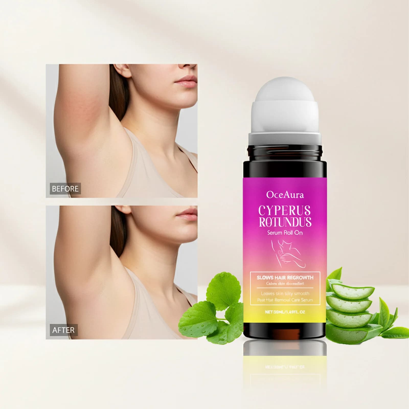 Olio Inibitore della Crescita dei Peli Cyperus Rotundus - Idratante con Applicatore a Sfera, Riduce la Crescita dei Peli Corporei, Olio Dopobarba
