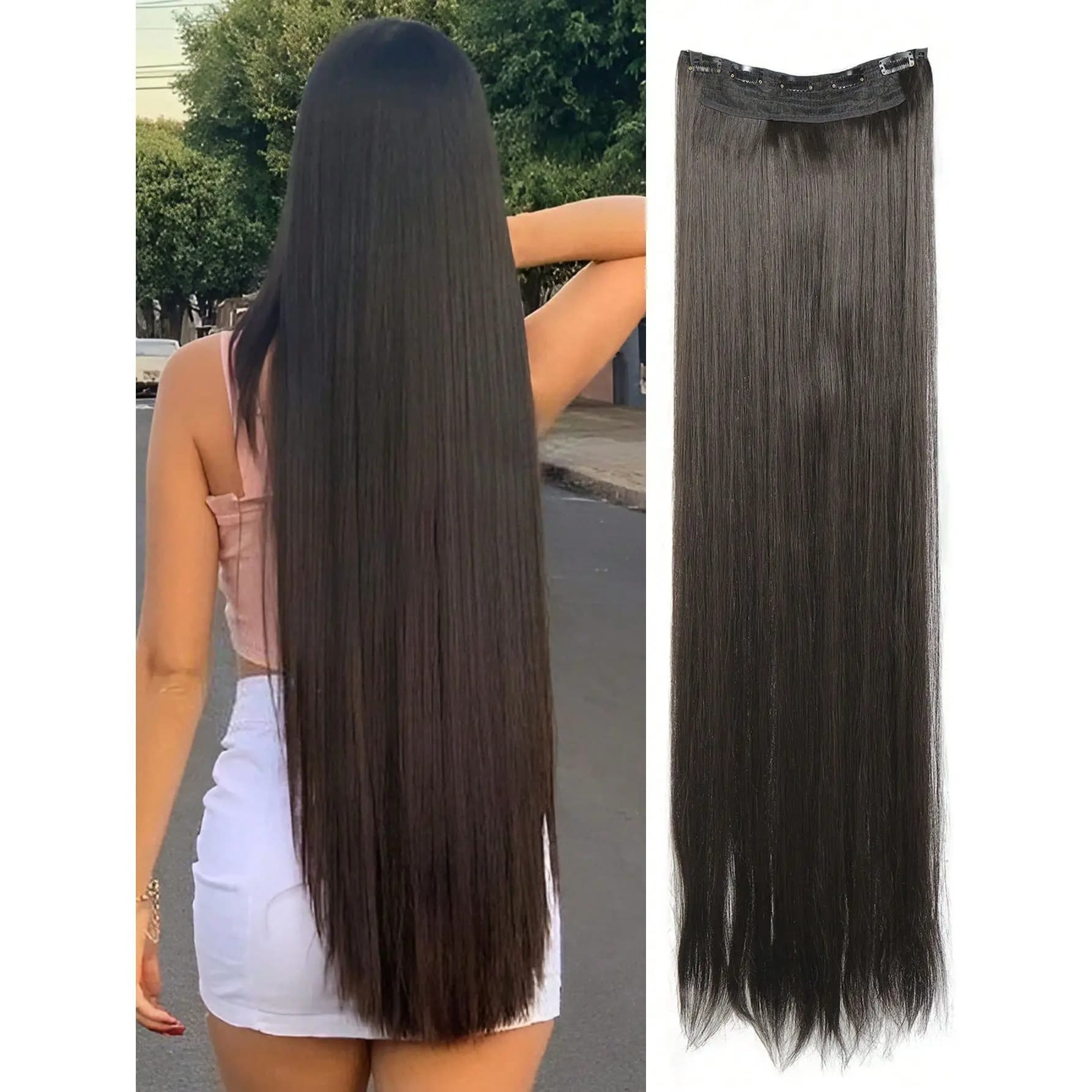 5 Clips Extra Long Straight Clip In Hair Extensions, Women Ombre Dyed Synthetic Hair Pieces, Hot Selling In Europe And America