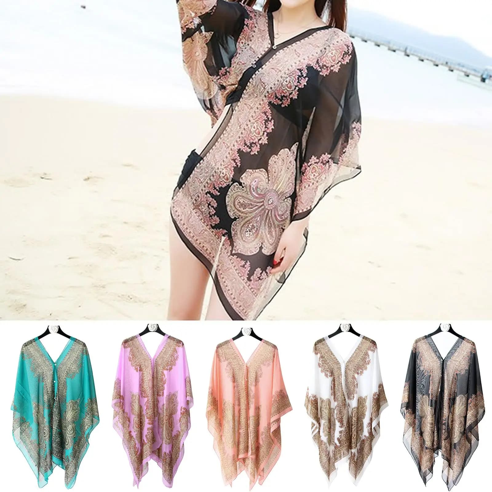 5 Color Chiffon Beach Scarf, Solar Protection, Sexy and Fashionable for Women, Blusa Larga Comoda, Rain Poncho