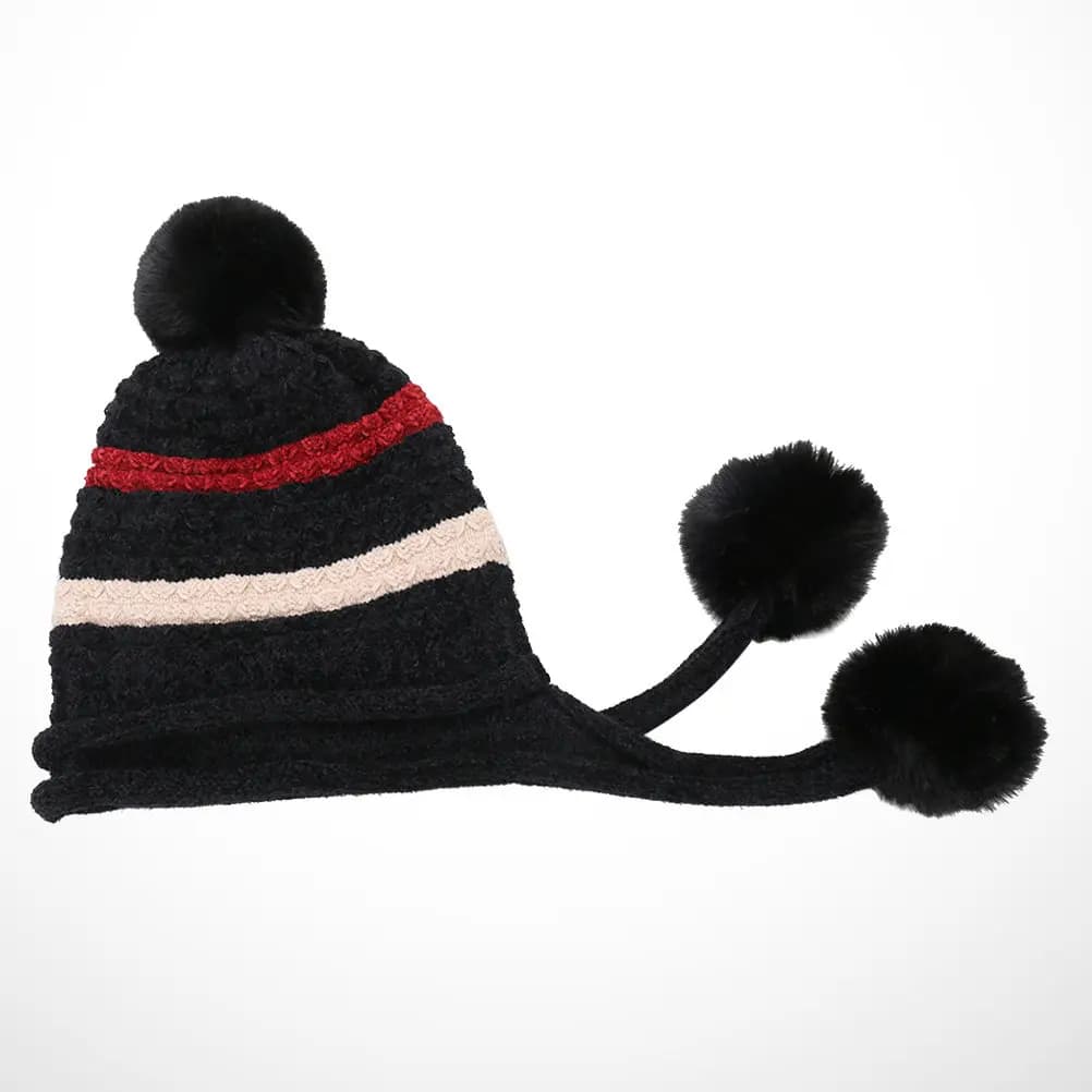Cappello in Lana Lavorato a Maglia per Donna, Decorato con Pompon, Copricapo Invernale Adatto per Sci, Pattinaggio su Ghiaccio, Escursionismo in Clima Freddo, Nero