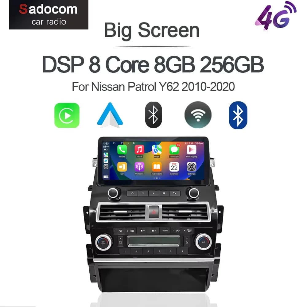 12.3 "QLED 8G + 256G Carplay Android 14.0 lettore multimediale per auto navigazione GPS autoradio stereo per Nissan Patrol Y62 2010-2020