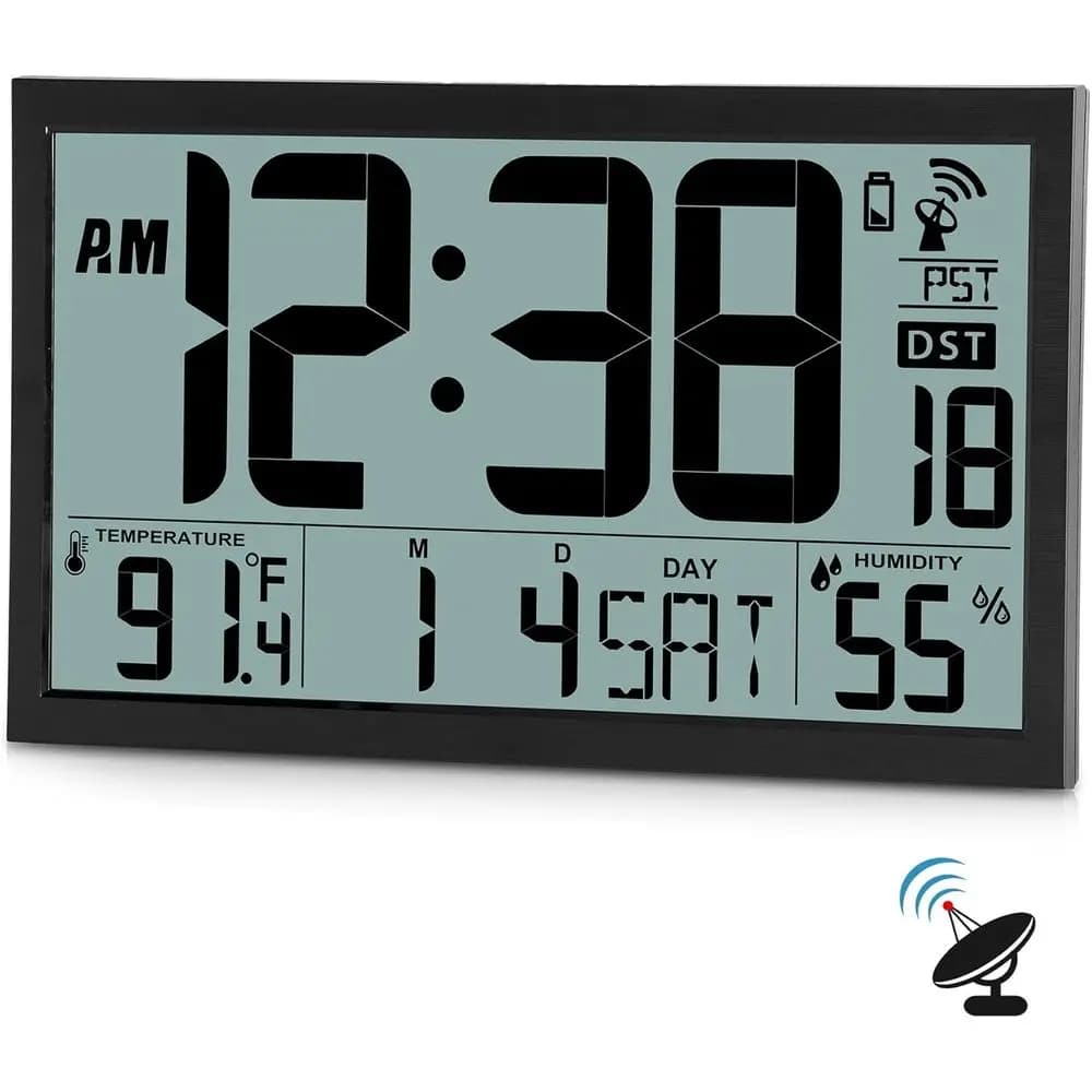 Grande Orologio da Parete Digitale 16.7 Pollici con Impostazione Automatica dell'Ora, Calendario, Temperatura e DST Automatico per Casa o Ufficio