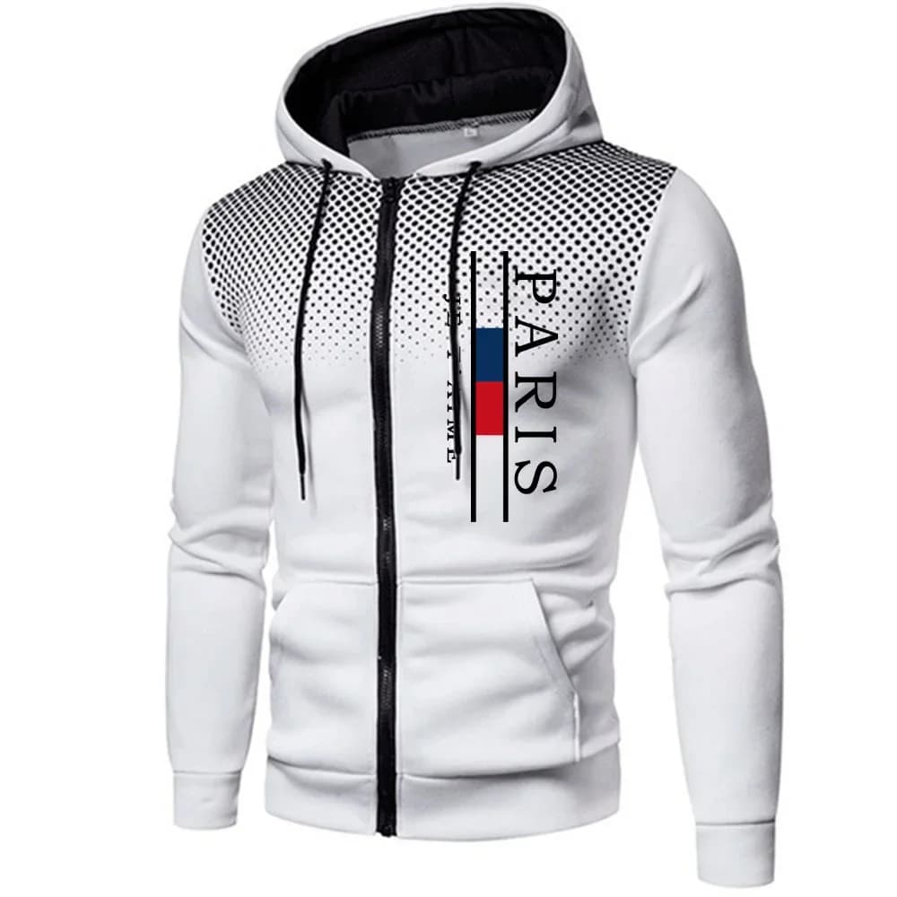 Parigi Stampa Giacche da uomo Cappotto con cappuccio con cerniera casual Sport all'aria aperta Jogging Abbigliamento da uomo Felpe a pois rotondi autunno inverno