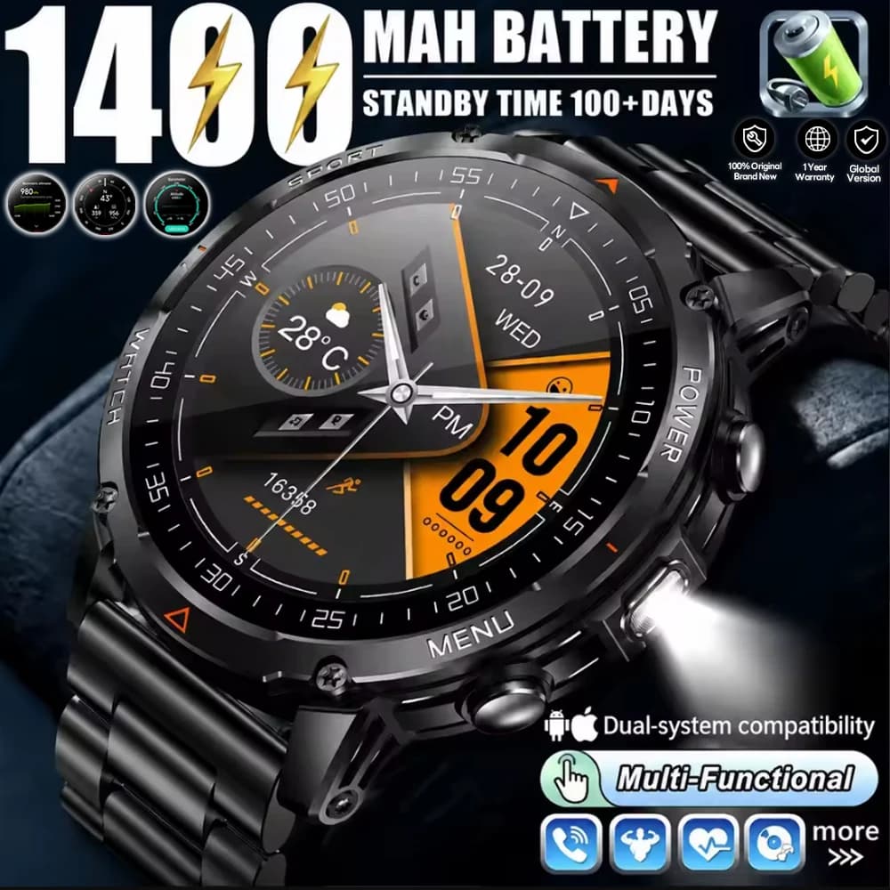 New Durable 1400mAh Battery T-rex3 Men Smartwatch 1.53"HD Screen Fitness Tracker Blood Oxygen LED Flashlight Android iOS 2026New