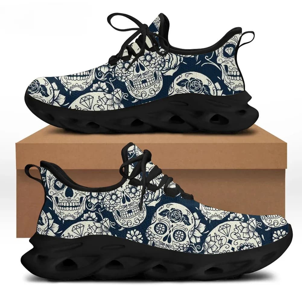Classic Sugar Skull Printing Men Flats Sneakers Lace Up Shoes Brand Design Men's Breathable Casual Shoe Footwear