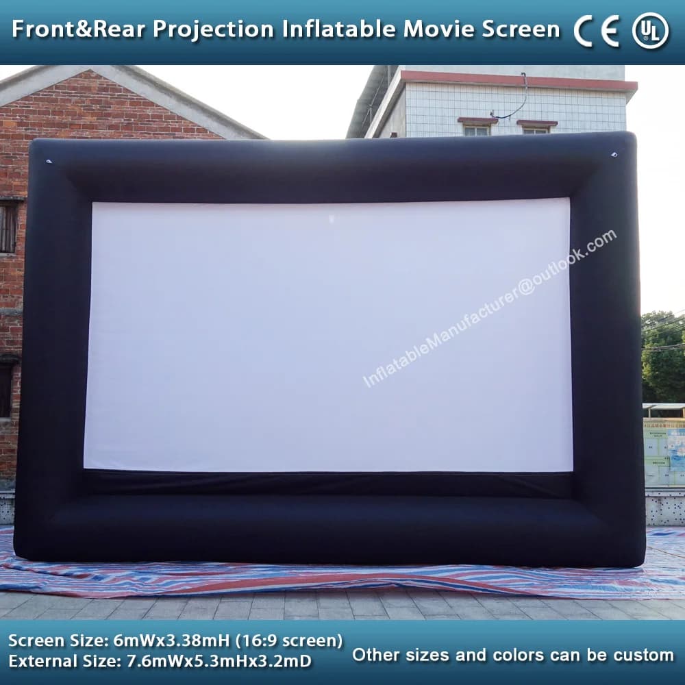 Schermo cinematografico gonfiabile di grandi dimensioni da 25 piedi Proiezione anteriore e posteriore 7,6 m 16:9 Proiettore per interni ed esterni Cornice cinematografica per cortile