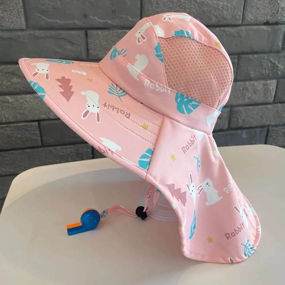 Bucket Cap Summer Baby Hat With Whistle Wide Brim Children's Sunscreen Hat Anti UV Breathable Kids Beach Caps Girls Boys