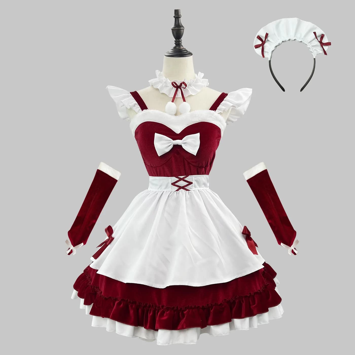 S -5XL Costume da cameriera sexy Lolita di Natale Costume Cosplay Claret Abito di Capodanno per cameriera Costume da cameriera di Halloween