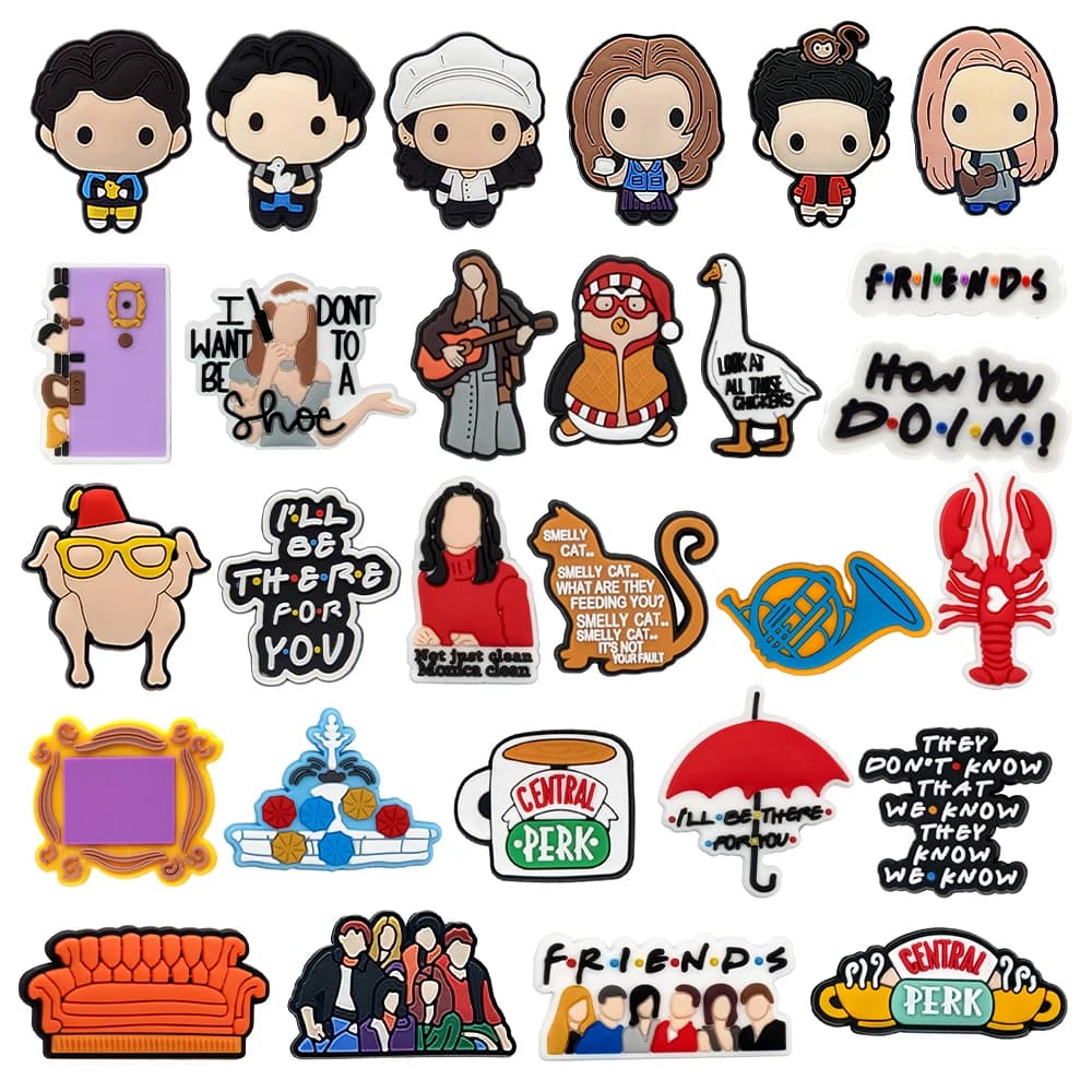 13/28/50pcs Cartoon Shoe Charms Old Friends Shoes Accessories Decorations Garden Shoes Upper Decorations Fit Clogs Sandal Buckle