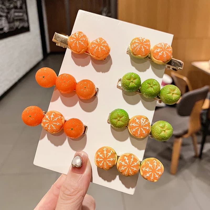 【NEW】2Pc Creative Half-Peeled Orange Hairpin Cute Girl Side Clip Japanese Fruit Word Clip Duckbill Clip Net Red Hair Accessories