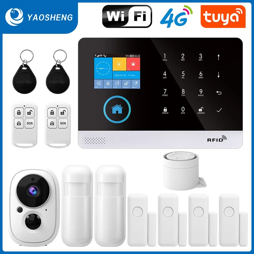Protezione di sicurezza wireless WiFi + GSM/4G e 2G App Smart Home e Tuya Sistema di allarme di sicurezza domestica Alexa Funzionamento remoto 433 Mhz