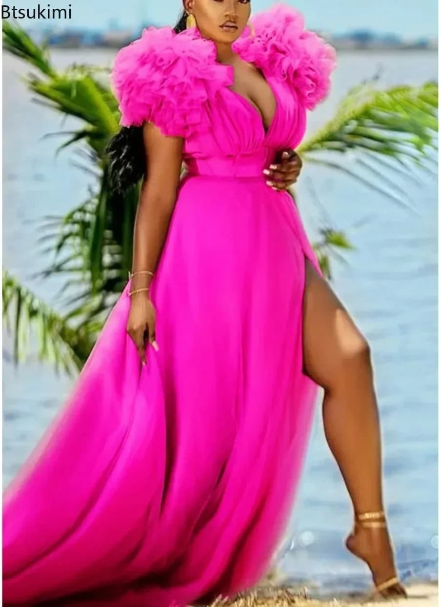 Plus Size 4XL 5XL Long Dresses for Women Party Wedding Evening Robe A-line Mesh Cocktail Dresses for Women Nightwear Vestidos