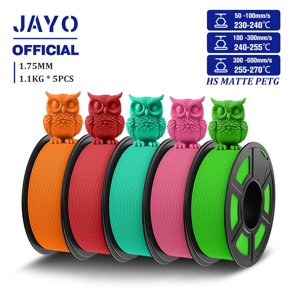 JAYO 5 PETG Filament Rolls 1.75mm High Speed PETG 3D Filament Printer 1.1 KG/High Flow Roll Speedy Opaque 3D Printing Materials