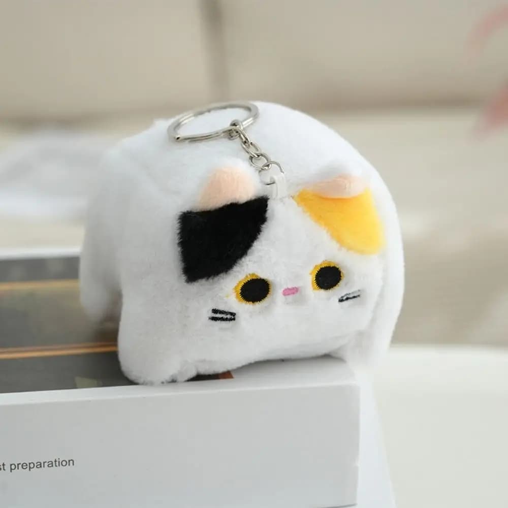 Creativity Block Cat Square Cat Keychain Stuffed Animal Fluffy Calico Cat Kawaii Orange Cat Kitten Keyring Bag Charms