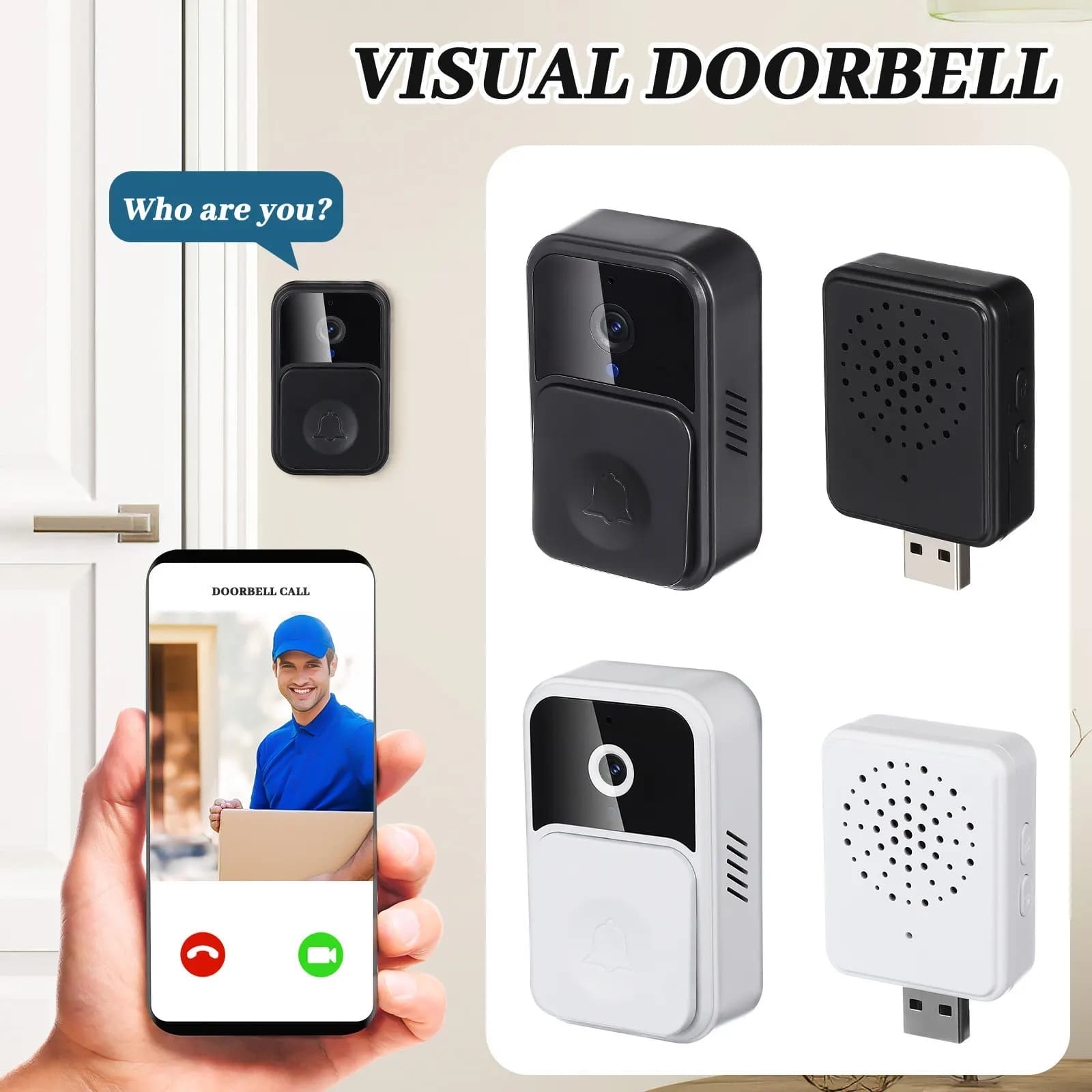 Campanello Video Wireless Intelligente con Telecamera WiFi, Audio Bidirezionale, Visione Notturna, Batteria a Lunga Durata per Sicurezza Casa e Ufficio