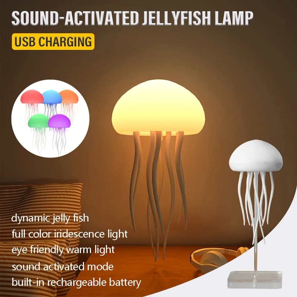 Luce notturna bionica per meduse, ricaricabile tramite USB con controllo vocale, tentacoli di danza, 5 sfumature RGB, lampada galleggiante, arredamento per la camera da letto