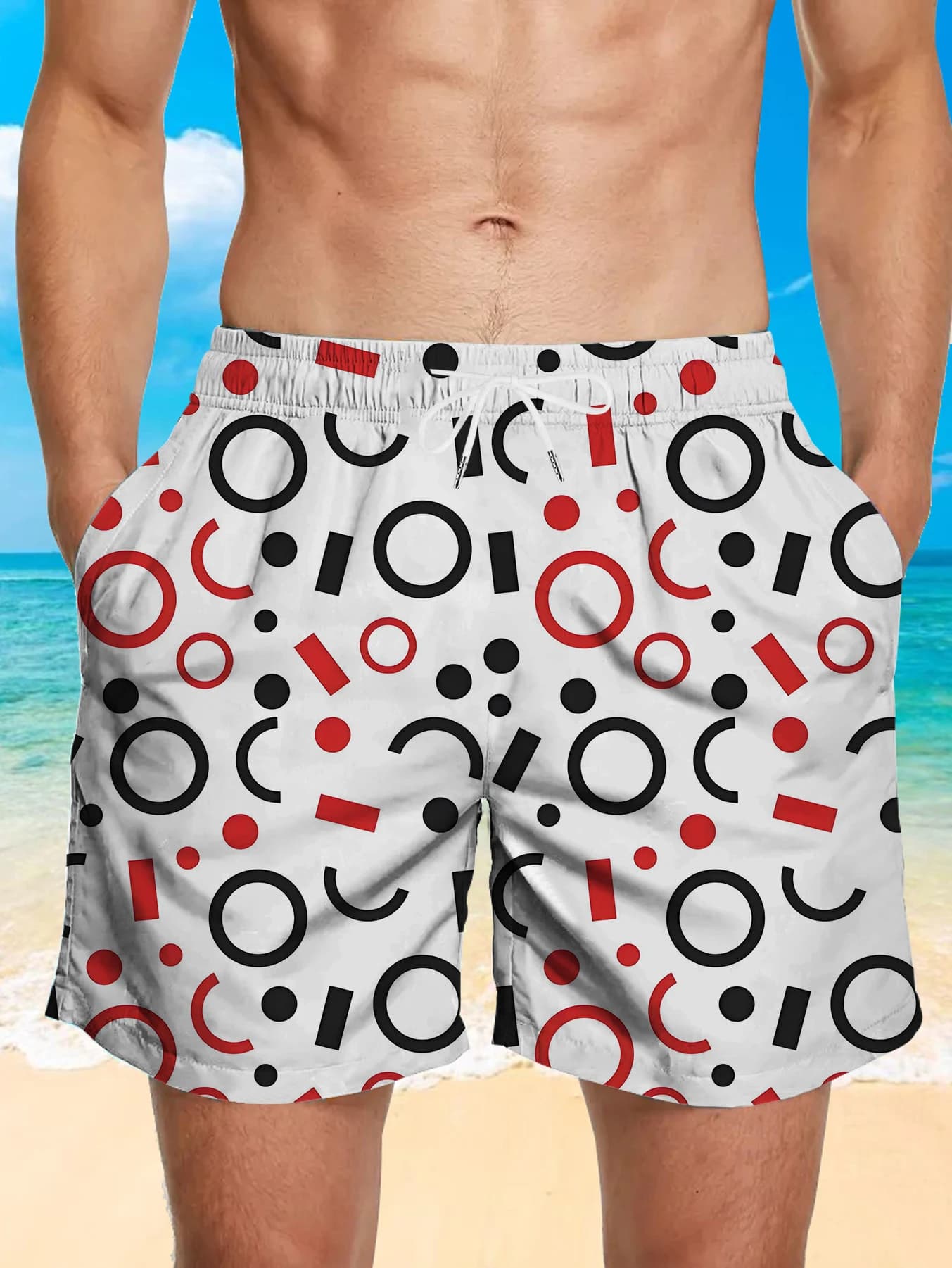 Pantaloncini da Spiaggia per Uomo Taglie Forti, Stampa Digitale Integrale, Asciugatura Rapida, in Poliestere