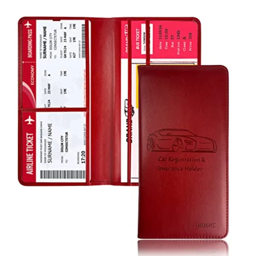 Car Registration and Insurance Card Holder - Leather Vehicle Glove Box Automobile Documents Paperwork Wallet Case Organizer for
