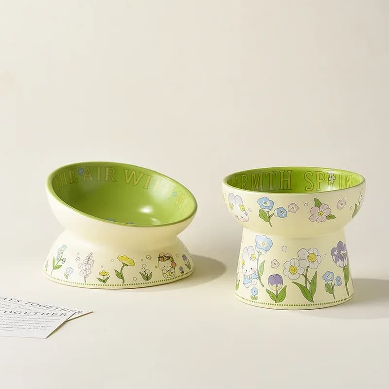 Pet Ceramic Bowl Cat Elevated Tilted Food Water Bowls Small Dogs Canned Food Dish Plate Puppy Non-slip Drink Eat Supplies