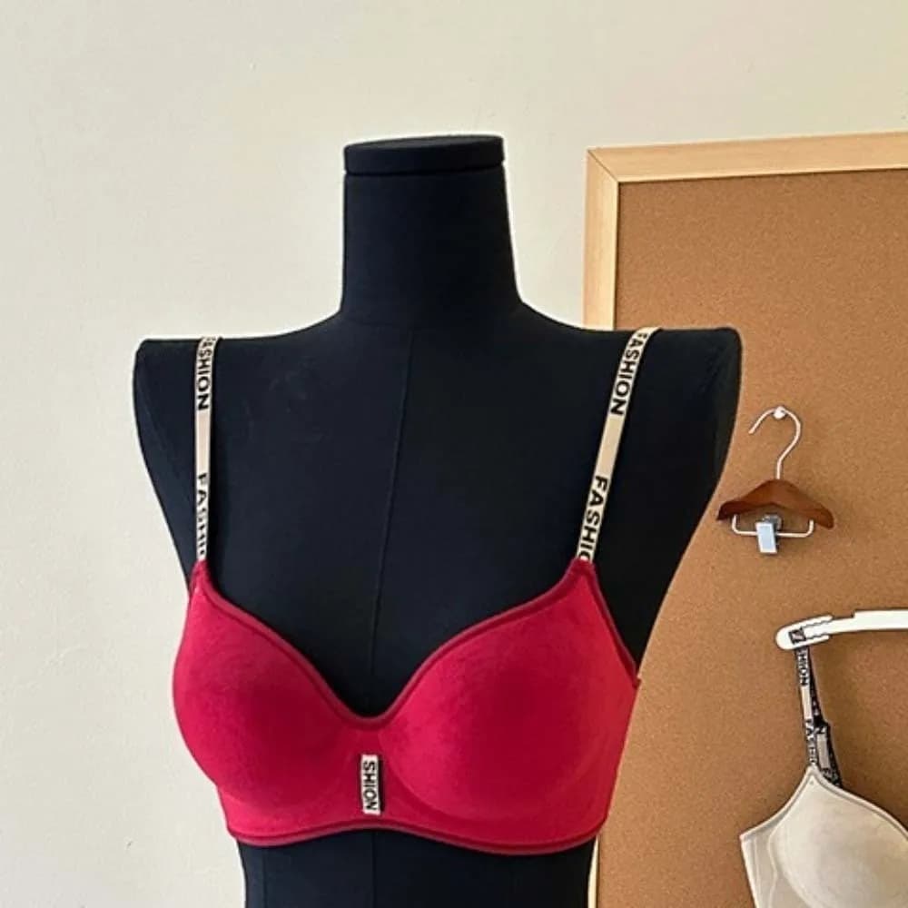 Reggiseno V senza fili in velluto con imbottitura spessa, con lettere inglesi, per donna, invisibile, anti-shock, push-up