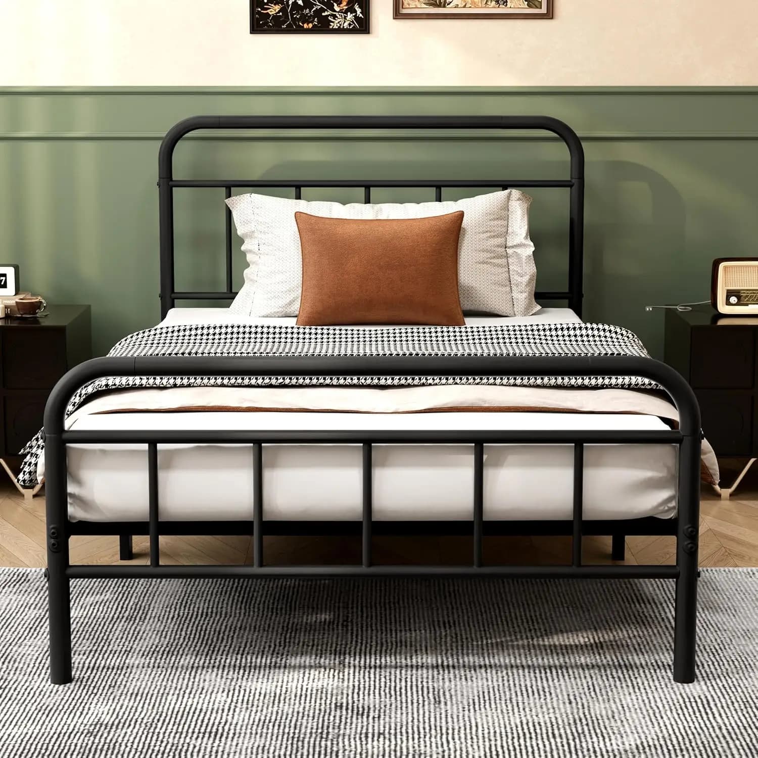 14Inch Metal Bed Frame,Twin Size Bed Frame with Storage,Heavy Duty Mattress Foundation,Easy Assembly,No Box Spring,Twin