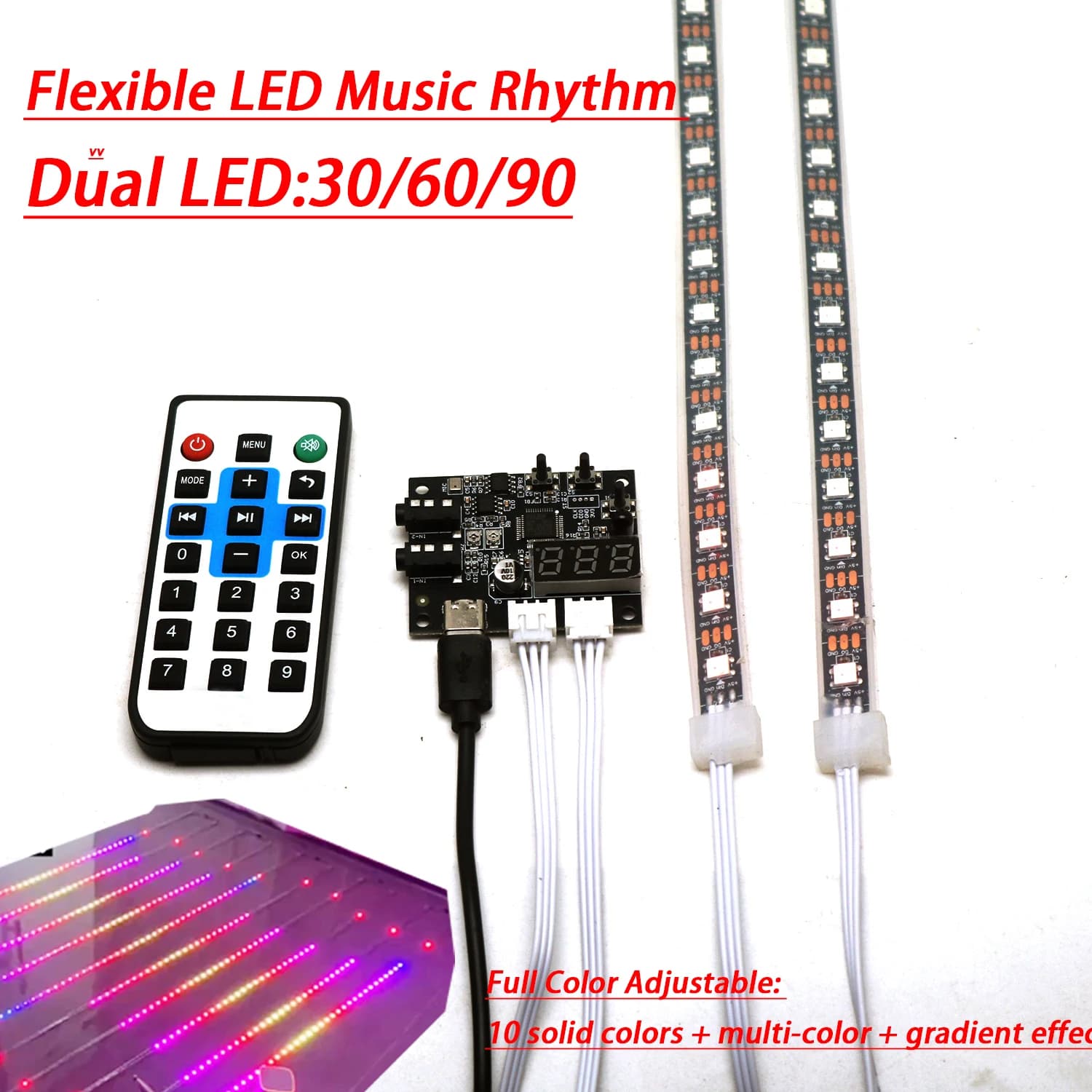 Striscia luminosa flessibile dello spettro musicale 30/60/90 Indicatore di livello LED Luce del ritmo dinamico per lampade d'atmosfera audio per auto DecoratioN