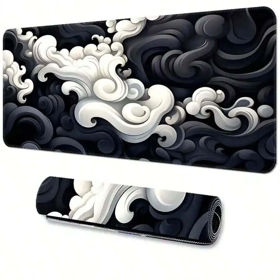 Black & White Cloud Extra Large Mouse Pad, Gaming Desk Mat, Big-Size Keyboard Pad, Rubber Non-Slip Bottom, Stitched Edge, Gift Mouse Pad, Desk Protector Mat, Study Pad, Multi-Size Available, Computer Keyboard Mat