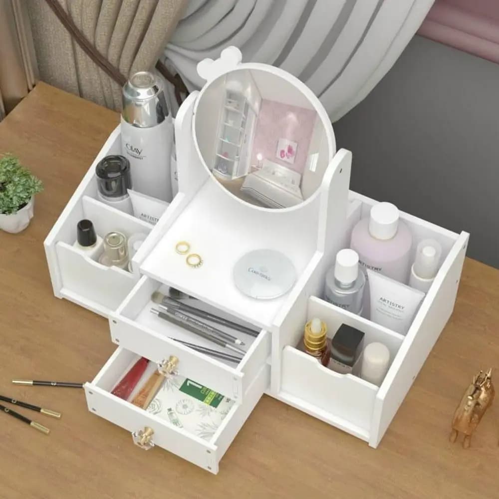 Nuovo tipo di cassetto per specchio per trucco domestico Scatola di immagazzinaggio multifunzionale per cosmetici Kit di strumenti per trucco per rack per smistamento gioielli da tavolo