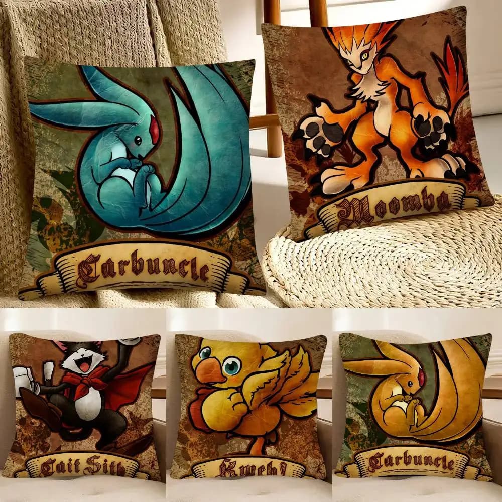 Final Fantasy GF Cactuar Tonberry Kweh Federa per cuscino Cuscino quadrato Camera da letto Divano Cuscino comfort per il tempo libero Decorazione per la casa dell'auto