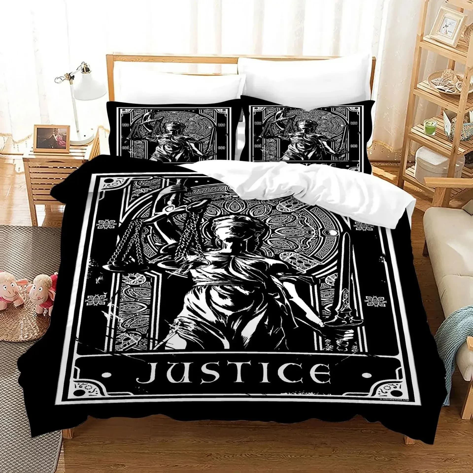 Set copripiumino in poliestere con tarocchi King Size Sun Nero Bianco Strega Wicca Elemento per predizione del futuro per set biancheria da letto per ragazzi e ragazze