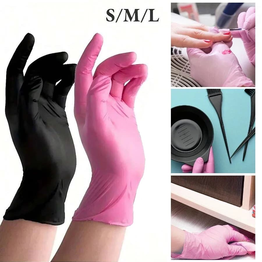 Guanti monouso in nitrile da 20/50 pezzi, senza lattice, per manicure, parrucchiere, preparazione tatuaggi e strumenti per la pulizia del salone