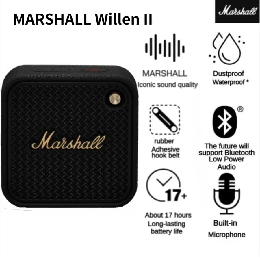 Marshall Willen II Altoparlante Bluetooth Impermeabile Portatile per Esterni con 17 Ore di Autonomia e Connessione a Due Dispositivi