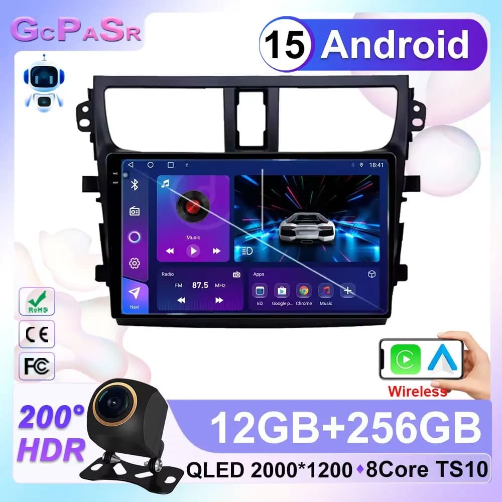 Per Suzuki Celerio 2015 - 2018 Auto Android 15 Lettore Multimediale GPS Stereo Schermo di Navigazione Auto Radio Schermo No 2Din QLED DVD
