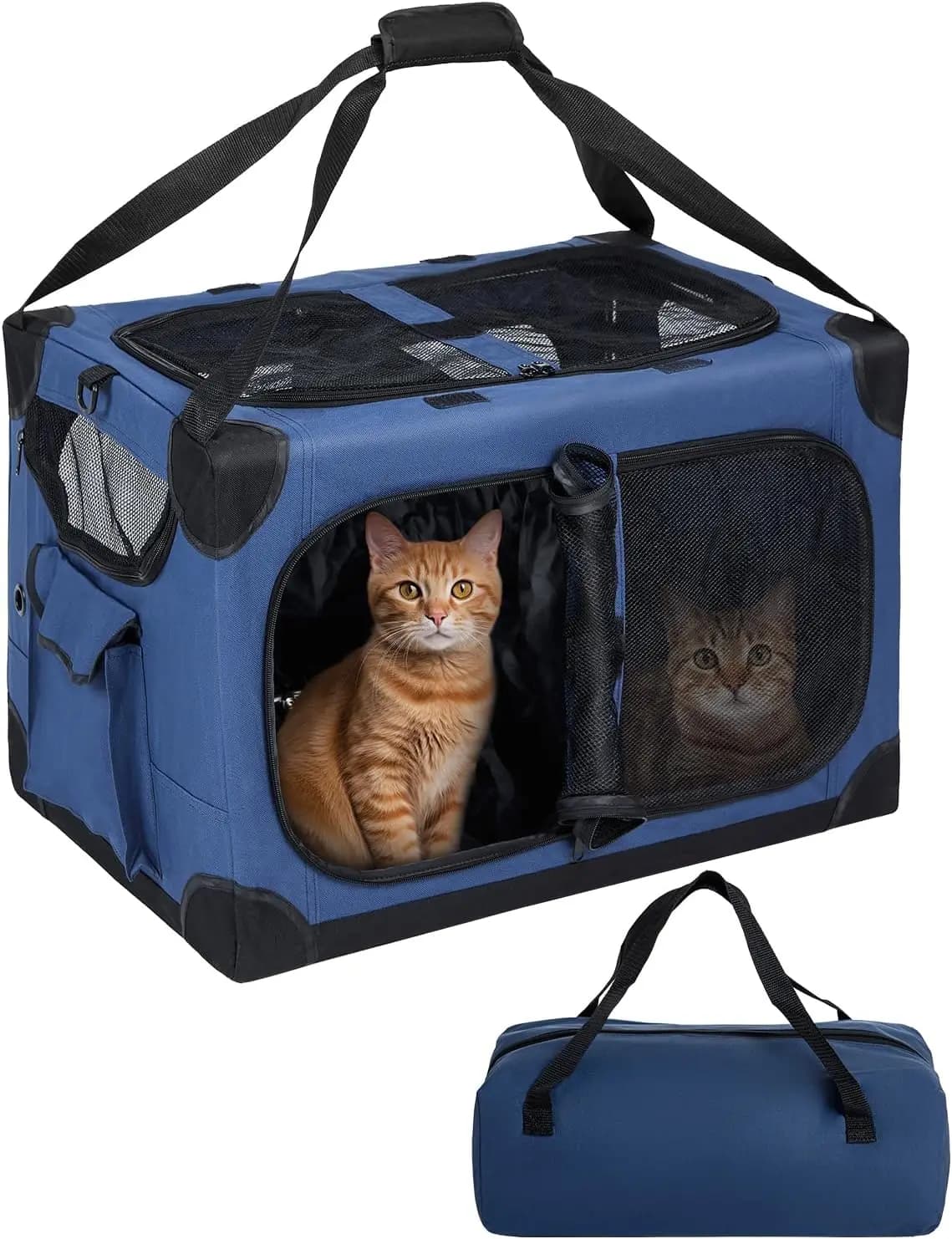 Trasportino Extra Large per 2 Gatti, XL con Divisorio Rimovibile, Trasportino Pieghevole Morbido con Borsa Portaoggetti, Portatile