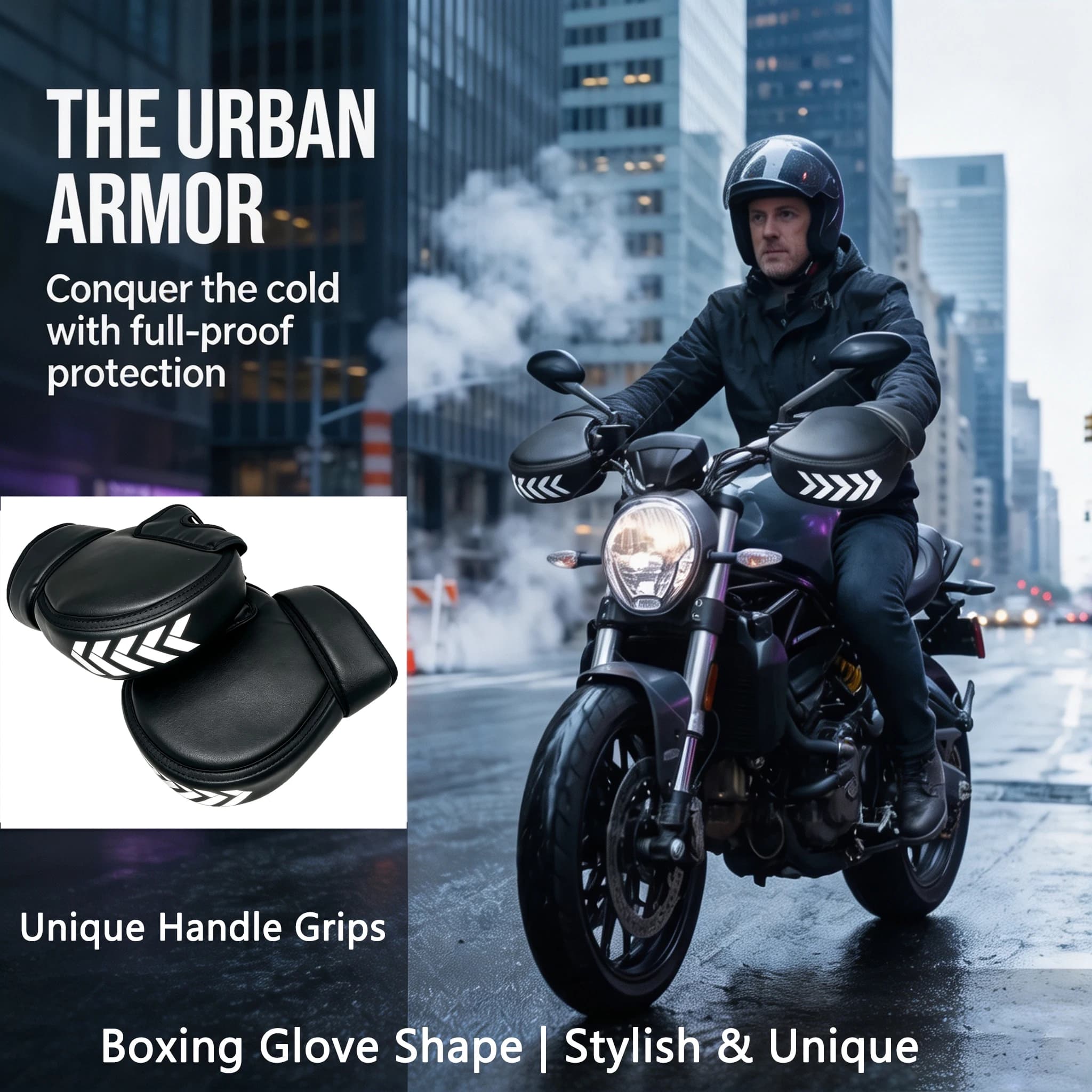 1 Pair Motorcycle Handlebar Muffs Winter Thick Thermal Hand Covers Waterproof Windproof With Reflective Strip For E-Bike Scooter