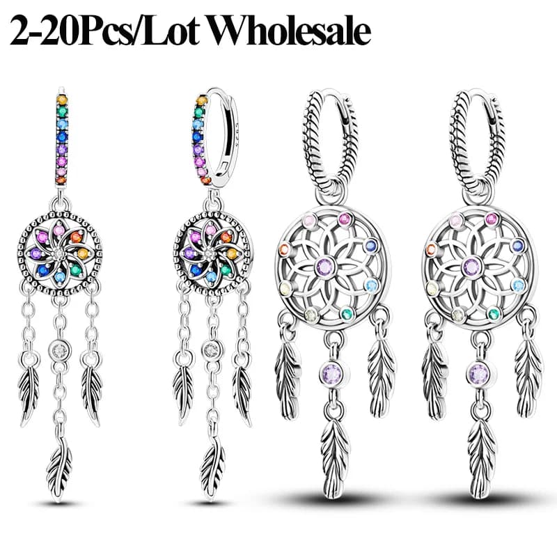 2‑20Pcs/Lot Wholesale 925 Sterling Silver Dreamcatcher Earrings For Women Lady Fine Jewelry Prevent Allergy Accessories