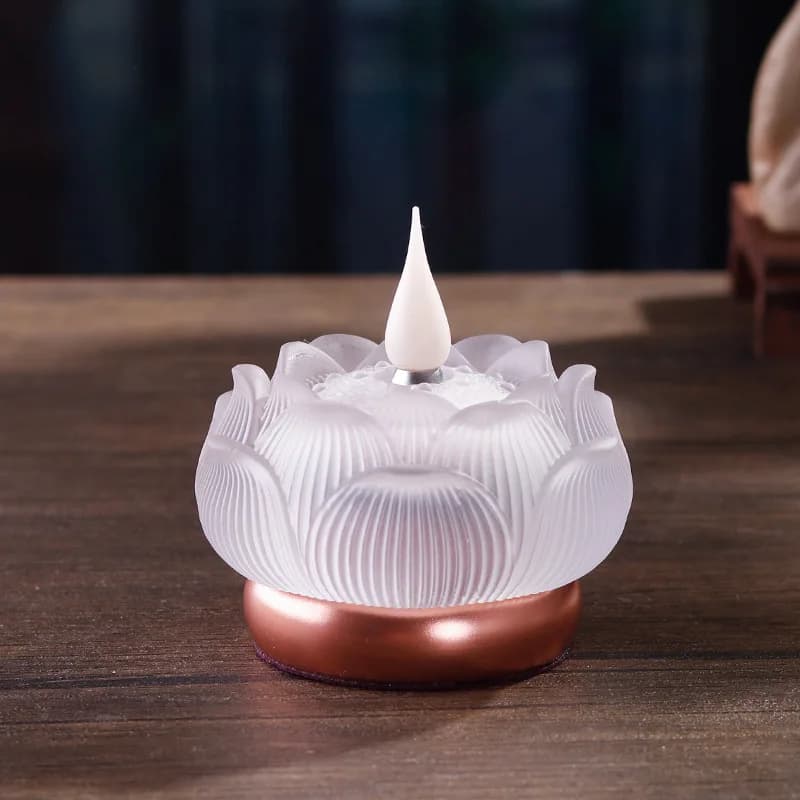 Lampada Elettronica Tradizionale a Forma di Loto Smaltato per Uso Domestico, Candela LED Simulata Buddha e Guanyin, Luce Eterna Piccolo Loto