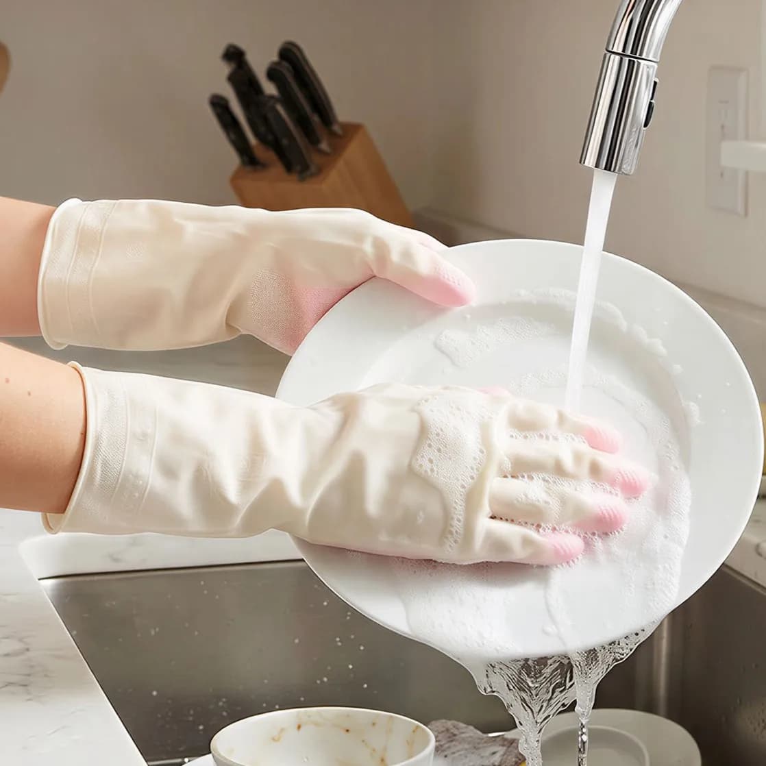 Guanti Impermeabili per Lavare i Piatti, Guanti in Lattice Riutilizzabili Antiscivolo e Resistenti all'Usura per Pulizie Domestiche