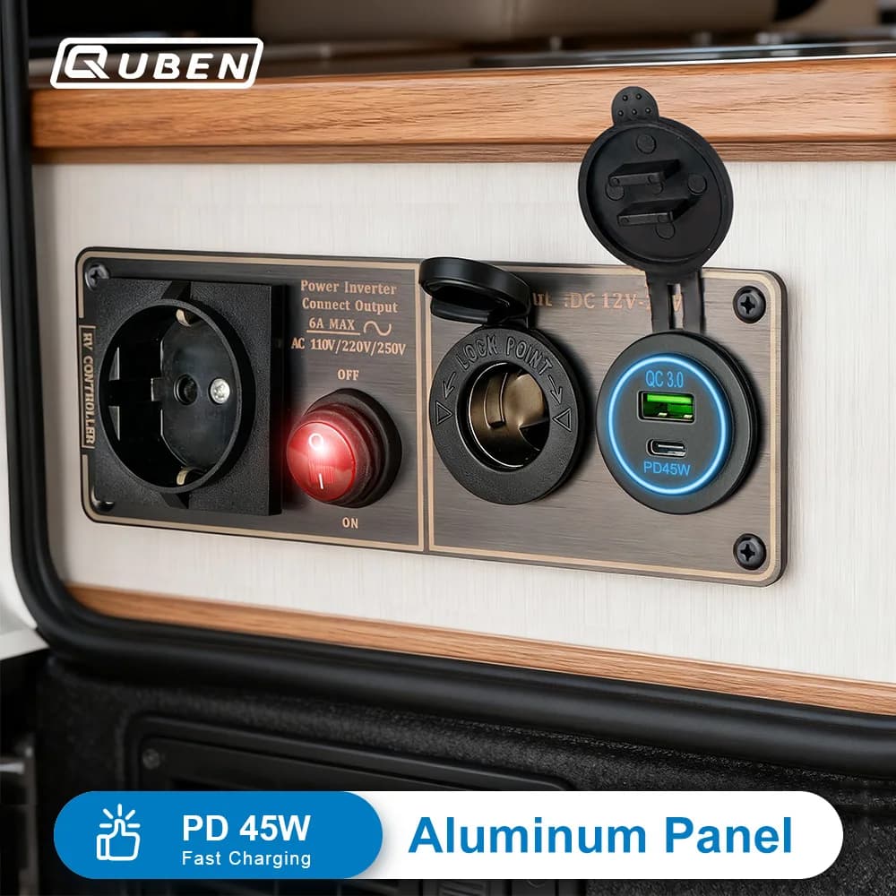 Caricabatteria per auto Multi-Funzioni Pannello in alluminio Inverter AC 220V-250V EU Doppia porta USB QC3.0 12V 24V per rimorchi da viaggio per yacht camper