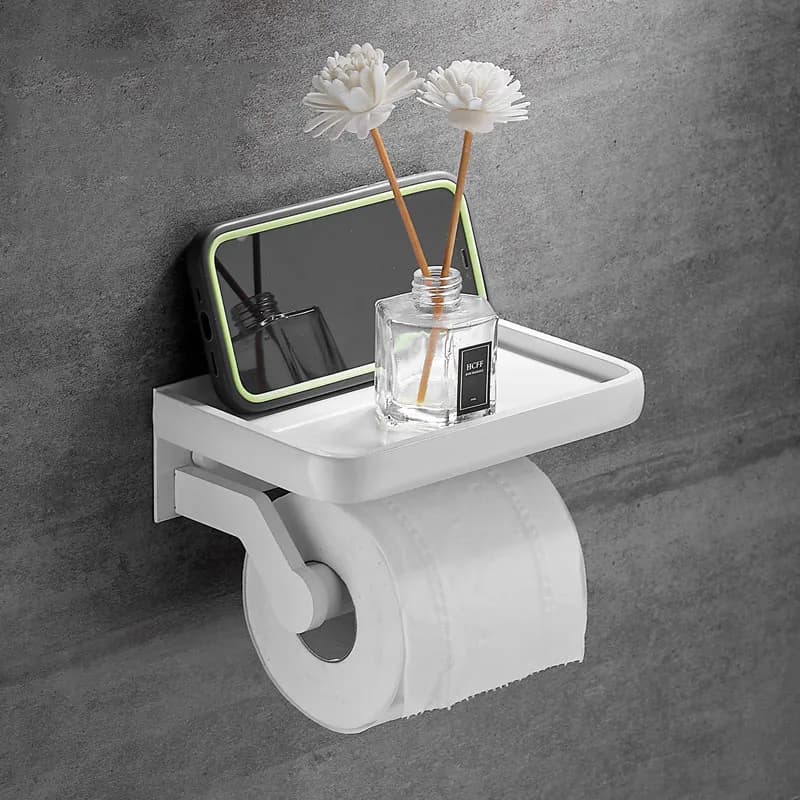 White Bathroom Paper Towel Holder Aluminum Paper Plane Toilet Paper Rack Mobile Phone Holder Wall-mounted Bathroom Shelf Black