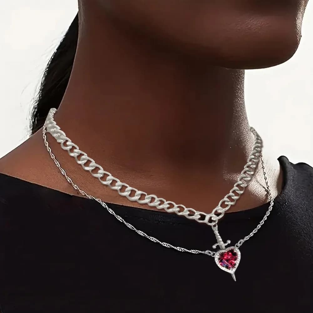 Nuovo Set di Ciondoli Creativi per Coppie con Freccia Attraverso il Cuore, Collana con Diamante e Catena per Clavicola, Regalo di San Valentino