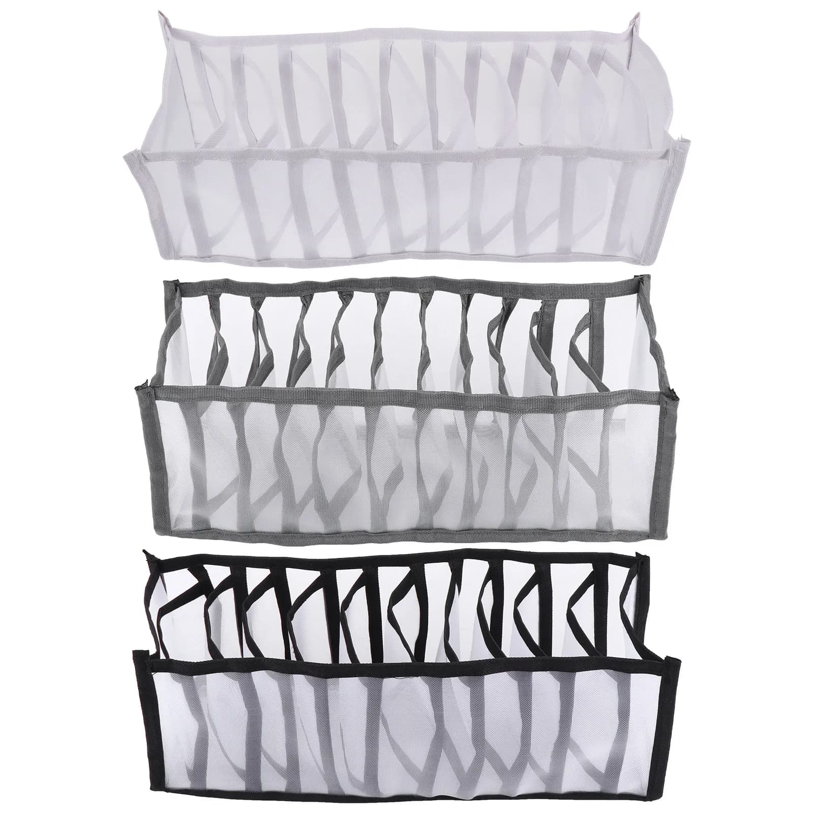 Set di 3 Scatole Organizer per Calzini, Contenitori Compatti in Plastica Leggera per Calzini, Biancheria Intima, Cravatte, Organizzazione Cassetti e Armadi, Multi-Griglia per Casa