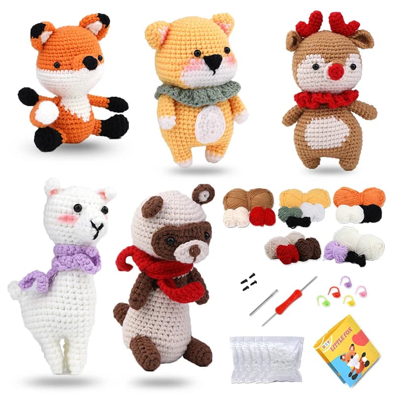 KRABALL Kit animale all'uncinetto per principianti con tutorial video Filato per maglieria in cotone Filo Aghi Set di strumenti per maglieria con gancio Artigianato fai-da-te