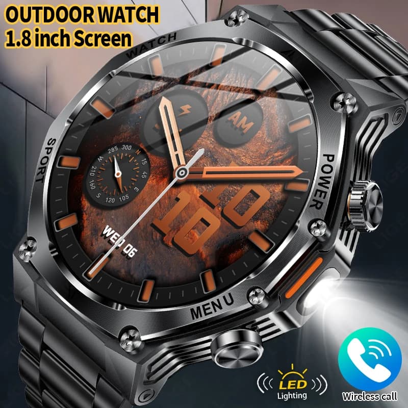 New Sporty Smartwatch 2026 with Large 800mAh Battery, Powerful Flashlight, Waterproof IP67, BT Calls, For Men
