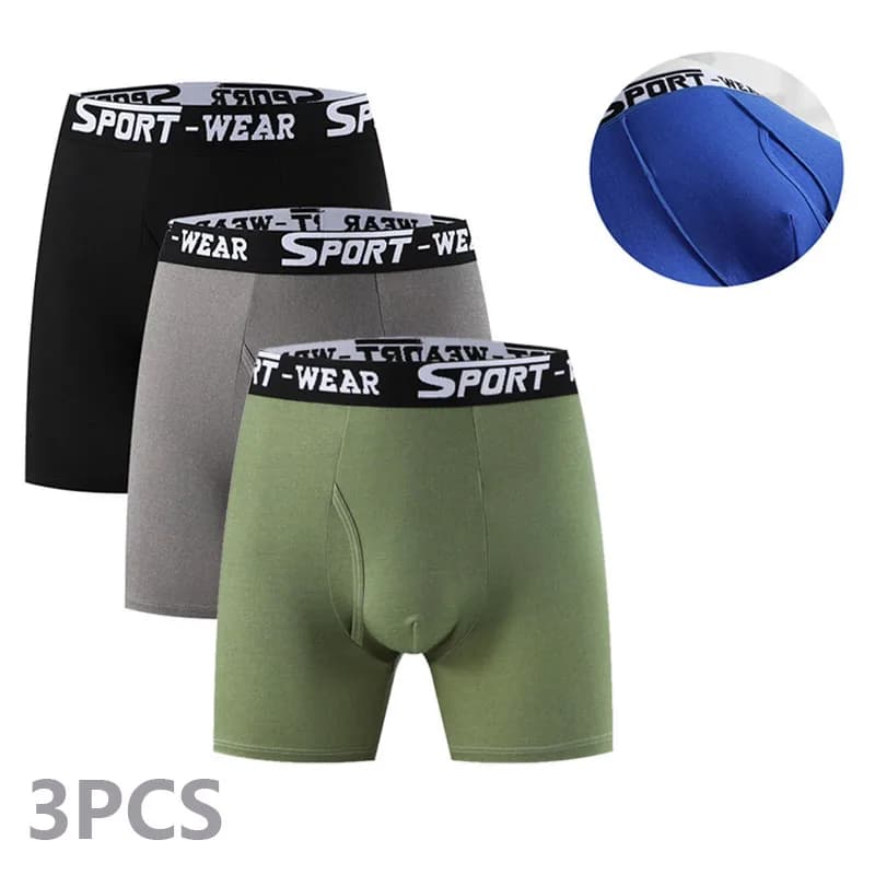 3PCS Men's Mid-Waist Trendy Sports Boxers Panties M-2XL Letter Print Four Corner Underwear Extended Short Briefs European Size