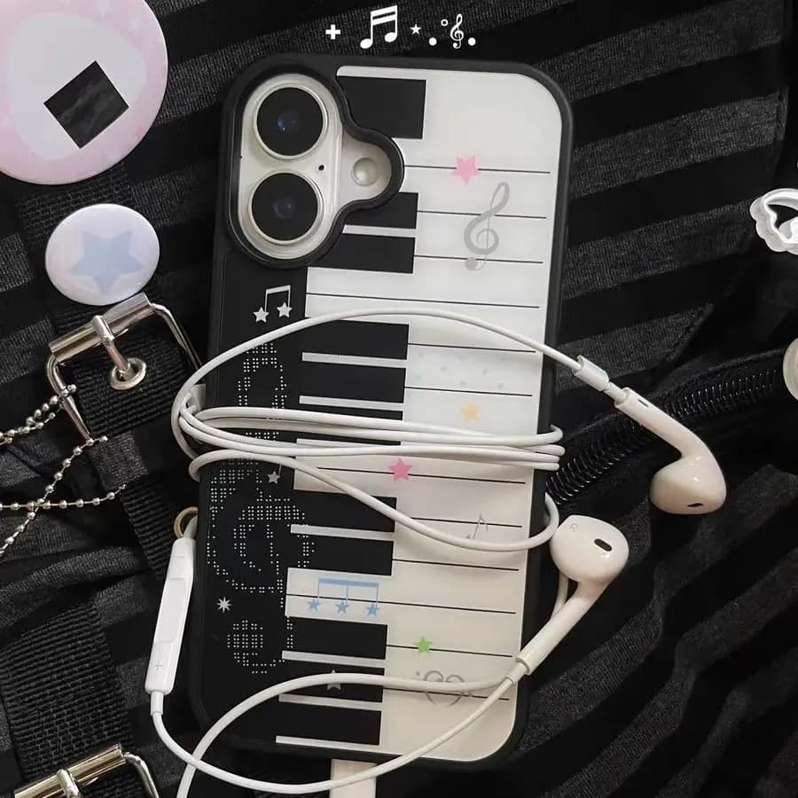 ins Art Piano Key Notes Creative Cute Phone Case For iPhone 16 15 14 13 12 11 Pro Max Plus Y2K Kawaii Cover